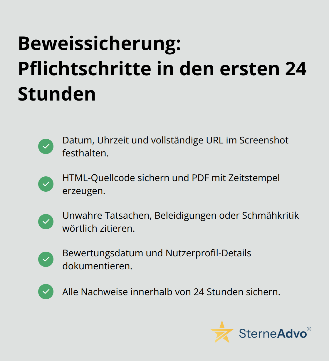 Checkliste für die Beweissicherung bei rechtswidrigen Kununu-Bewertungen - kununu bewertung löschen lassen anwalt